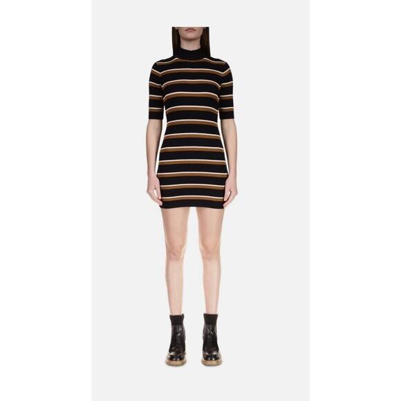 Sanctuary Dresses & Skirts - Sanctuary Mock Neck Stripe Rib Knit Midi Dress Black Brown White Size M NWT